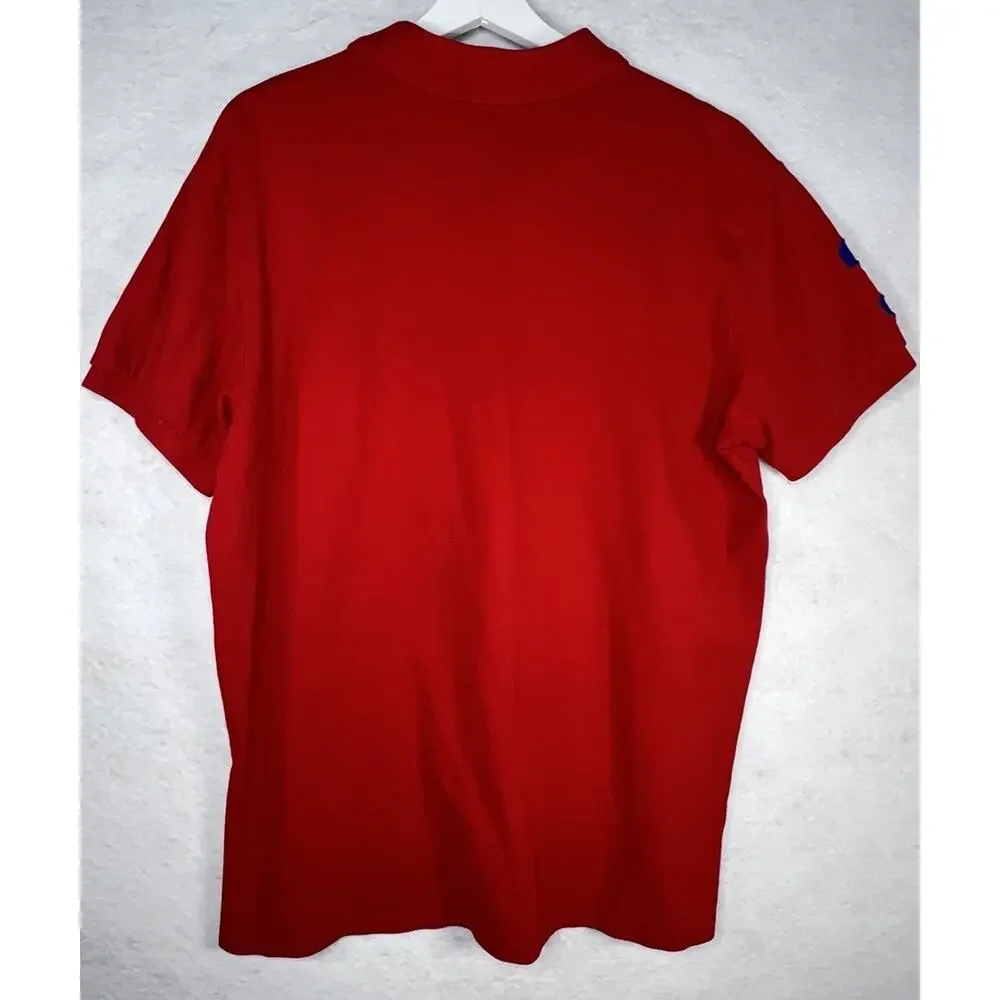Polo Ralph Lauren Polo Shirt Mens Red Blue Big Pony Custom Slim Fit Knit XL - Picture 2 of 7
